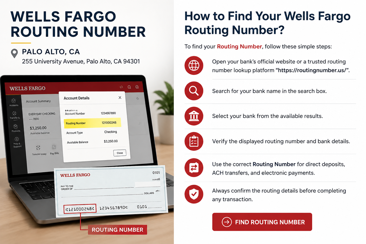 Wells Fargo Routing Number Palo Alto