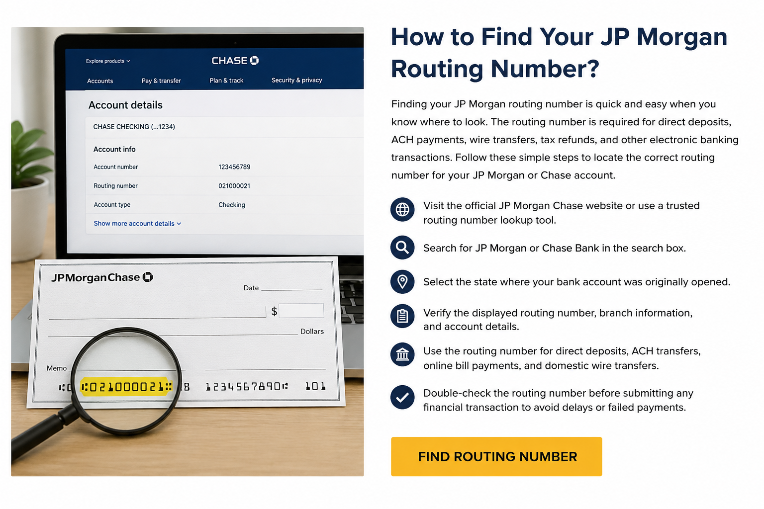 JP Morgan Chase Bank Routing Number Phoenix Arizona