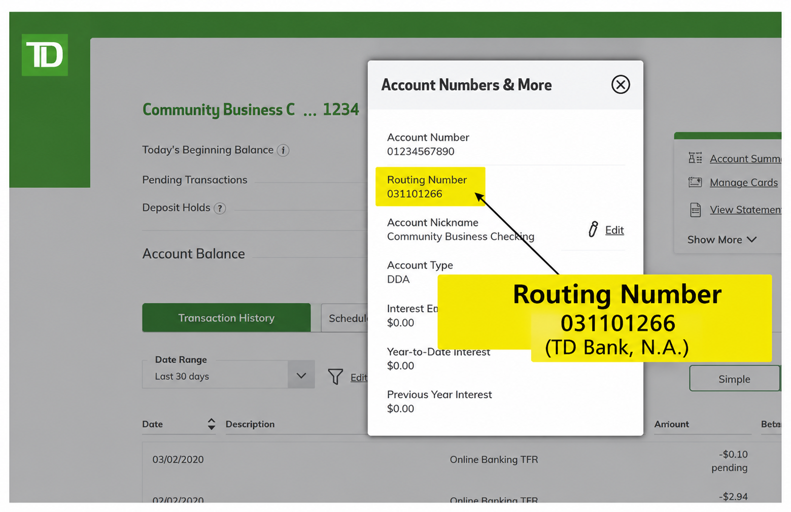 td bank routing number